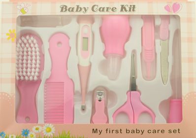 Maternal and Infant Thermometer Feeding Nasal Nasal Care 10 Piece Set Baby Manicure Clamp Nail Clipper Set (Color: Pink)