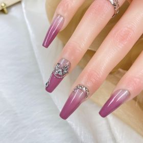GGDDSHA Handmade Press On Nails, Luxury & Custom FakeNails 3D Handmade Reusable UV Finished False Nails, Hand-Painted Nail,Lavender Luster (Option: L)